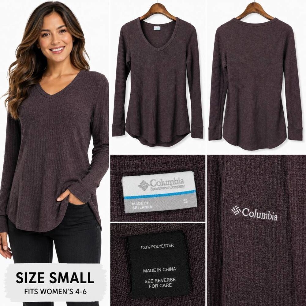Columbia Sportswear Brown Waffle Knit V Neck Top Small